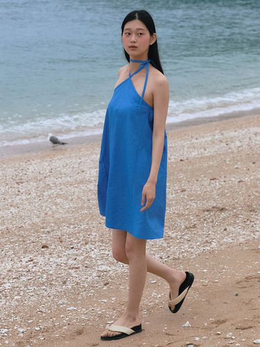 Cooling Halter Neck Ribbon Dress _Blue - LETTER FROM MOON - Modalova