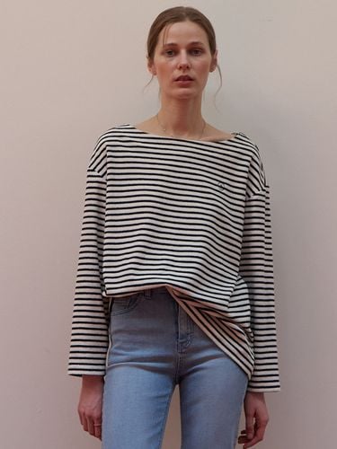 Terry Boat-neck Stripe Sleeve T-shirt_Navy - Et demain - Modalova