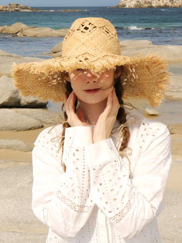 Sun Flower Wide Beige Raffia Hat - ELKE BLOEM - Modalova