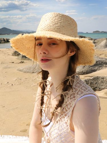 Lily Wide Beige Raffia Hat - ELKE BLOEM - Modalova