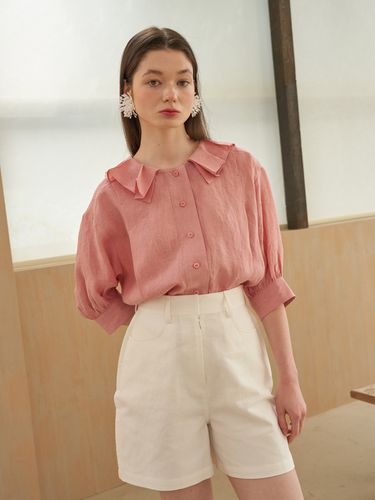 Collar Pleated Linen Blouse_Pink - lecelona - Modalova