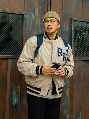 Classic Logo Over Fit Varsity Jacket_Beige - RUGGED HOUSE - Modalova