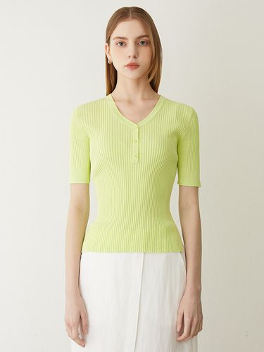 Half-button V-neck Ribbed Knit - SISTINA - Modalova