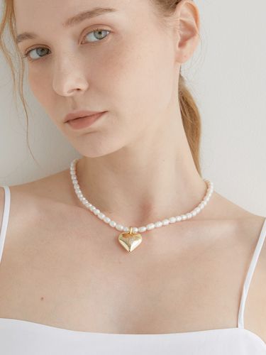 Heart Pendant Natural Freshwater Pearl Necklace - halden - Modalova