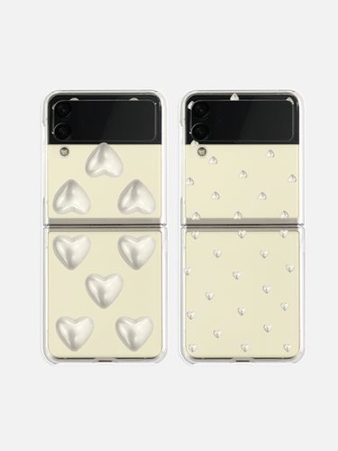 Heart Pearl Design Z Flip Clear Phone Case - mademoment - Modalova