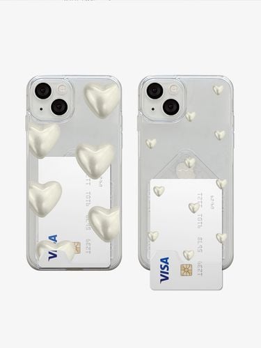 Heart Pearl Design Clear Card Holder Phone Case - mademoment - Modalova