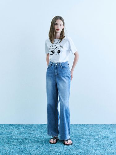 Lidy Vintage Washed Wide Denim Pants_Blue - ADAUL - Modalova