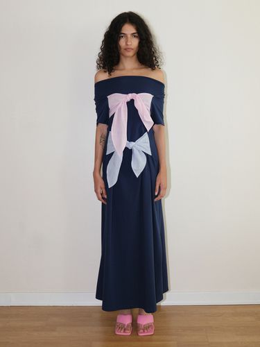 Double Ribbon Long Dress (Navy) - EcommaE - Modalova