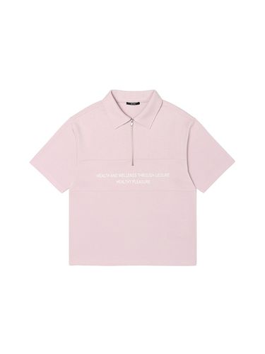 Half Zip-Up Collar T-Shirt _ Pink - ADHOC - Modalova