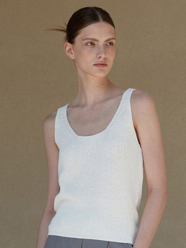 Cotton Square Neck Sleeveless Knit Top _White - ouie - Modalova