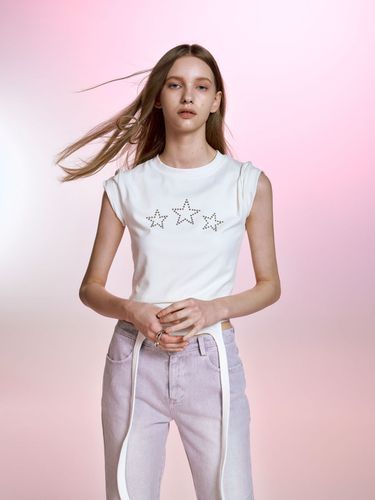 Star Point Studded Short Sleeve Top - sllow garments - Modalova