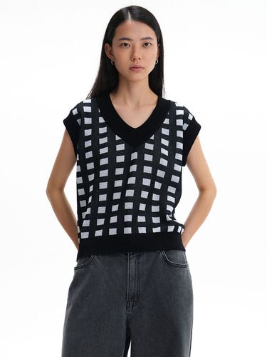 Exclusive] Jacquard V-neck Knit Vest _Black - MAGJAY - Modalova