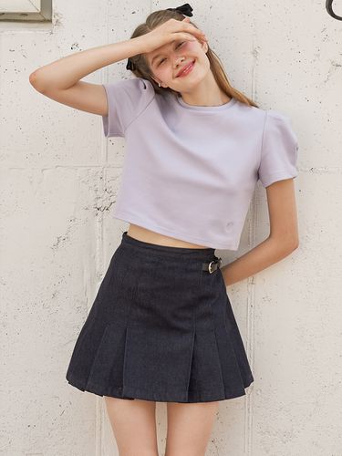 Buckle Denim Pleats Skirt - FLOWOOM - Modalova