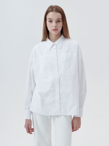 Stand Collar Double Pocket Cotton Shirt_White - LeftSeoul - Modalova