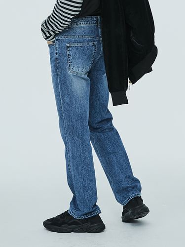 Washed Hispid Semi Wide Denim Pant - INROWS - Modalova