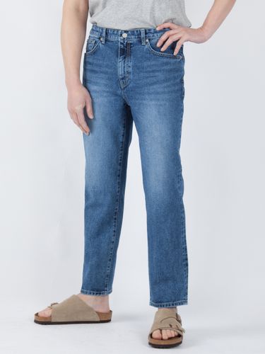 Washed Fleecy Cropped Denim Pant - Mid Blue - INROWS - Modalova