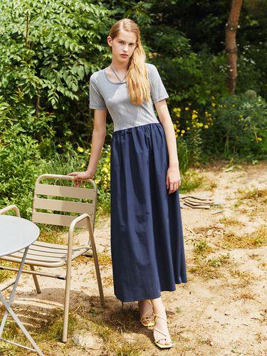 Half Jersey Dress_Navy Blue - LETQSTUDIO - Modalova