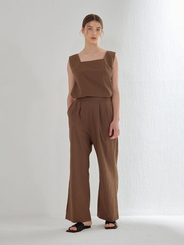 Linen Elastic Waist Slacks - Brown - camino - Modalova