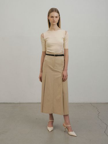 Pleats Long Skirt - Beige - Lucirzu - Modalova