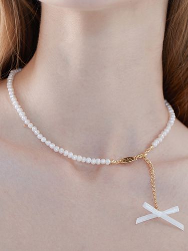 Freshwater Pearl And Ribbon Drop Necklace - HAS - Modalova