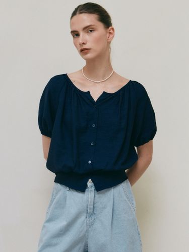 Drawstring Shirring Blouse_Navy - YAN13 - Modalova