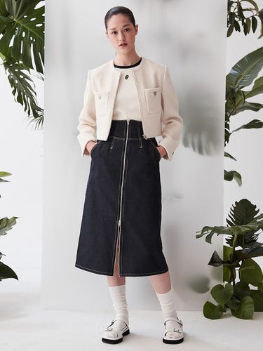 Denim Zip Long Skirt_Navy - kuho plus - Modalova