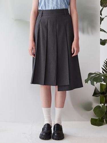 Asymmetric Pleats Midi Skirt_Grey - kuho plus - Modalova