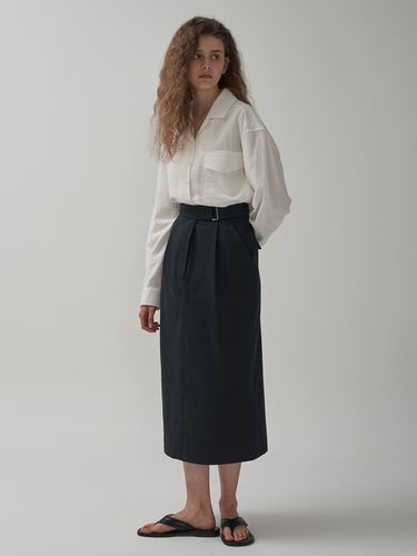 Button Cotton Long Skirt_Navy - MOTT - Modalova