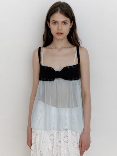 Shirring See-Through Sleeveless Top_Baby Blue - cottagehouse - Modalova