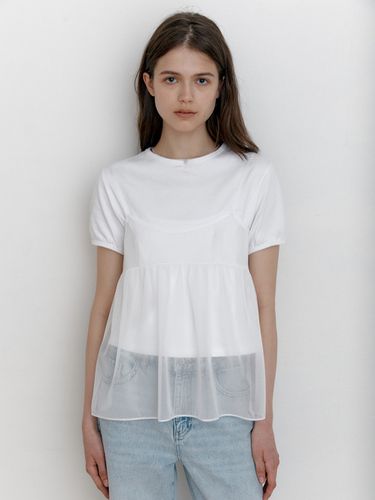 Shirring See-Through Sleeveless Top_White - cottagehouse - Modalova