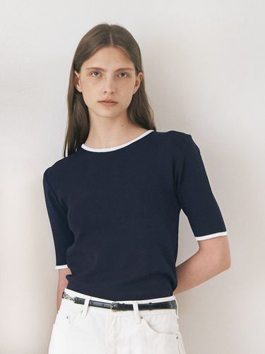 Mond Short Sleeve Knit Top (Navy) - OVEOF - Modalova