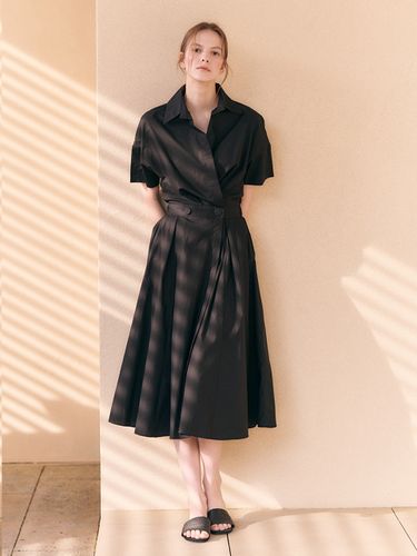 Flared Wrap Dress With Shirt Collar_Black - HACIE - Modalova