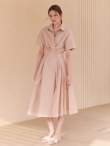 Flared Wrap Dress With Shirt Collar_Beige - HACIE - Modalova