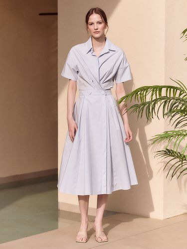 Flared Wrap Dress With Shirt Collar_Sky Blue - HACIE - Modalova