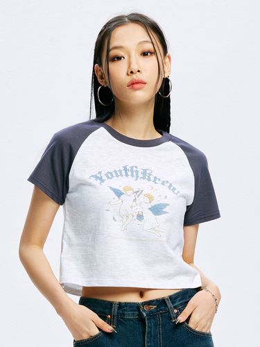 YK Twin Angel Contrast Raglan Crop T-shirt - youthkrew - Modalova