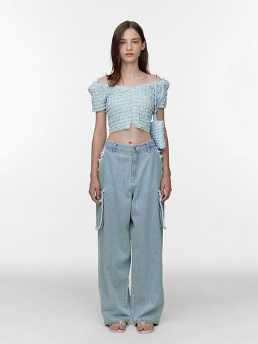 Fringed Cargo Denim Pants - SOFT SEOUL - Modalova