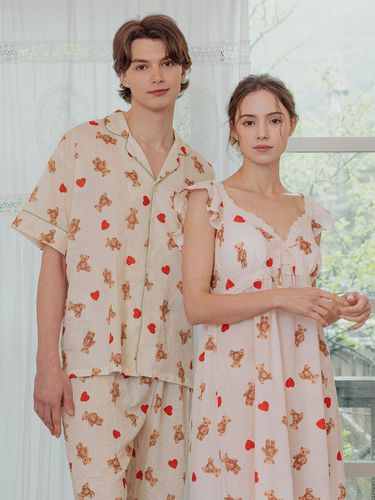 Couple Heart Bear Sleeveless Dress Pajama Set - LUNALUZ STUDIO - Modalova