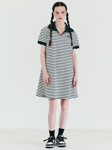 Stripe Collar Summer Dress - Green - METAPHER - Modalova