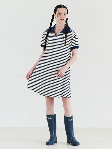 Stripe Collar Summer Dress - Navy - METAPHER - Modalova