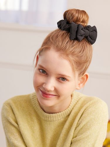 Cushion Ribbon Hair Scrunchie_Black - mellotory - Modalova