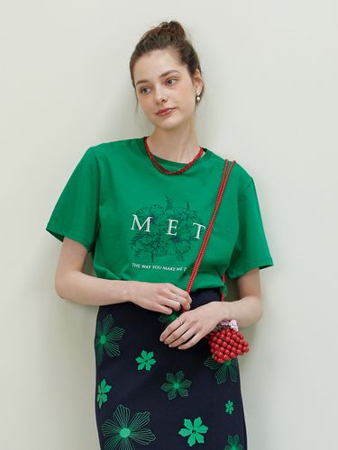 Two-tone Lettering Flower T-shirt - METAPHER - Modalova