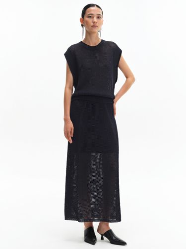 Netted Knit Long Skirt - Navy - MAGJAY - Modalova