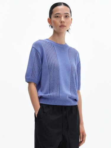 Round Punching Half Knit Top - Blue - MAGJAY - Modalova