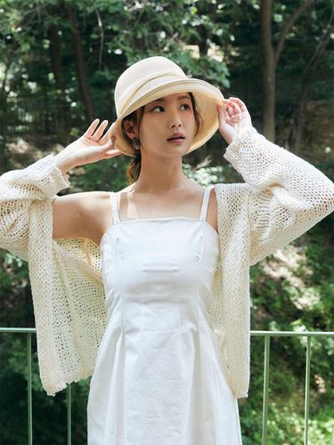 Rattan Wide Wrinkle Boater Hat _ - ACCLET - Modalova