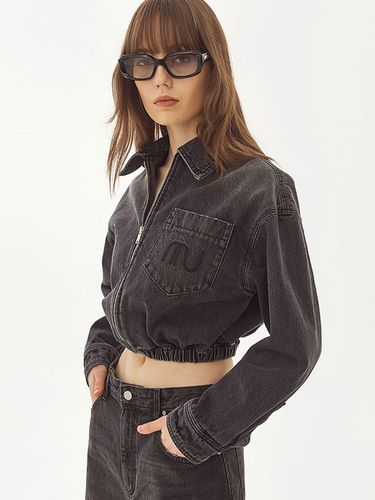 Cropped Denim Zip-up Jacket_Black - MAGJAY - Modalova