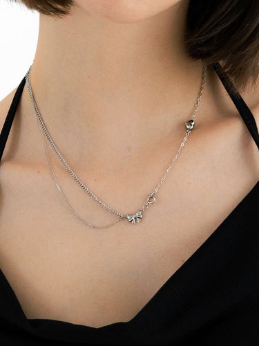 Ribbon Heart Chain Drop Necklace - pearlymore - Modalova