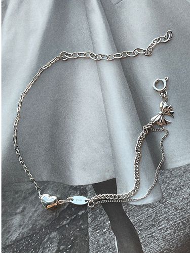 Ribbon Heart Chain Drop Anklet - pearlymore - Modalova