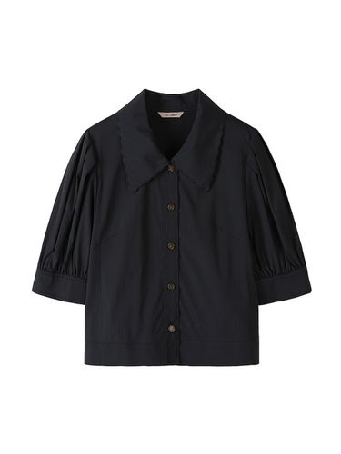 Wavy Puffed Collar Blouse - Black - CC collect - Modalova