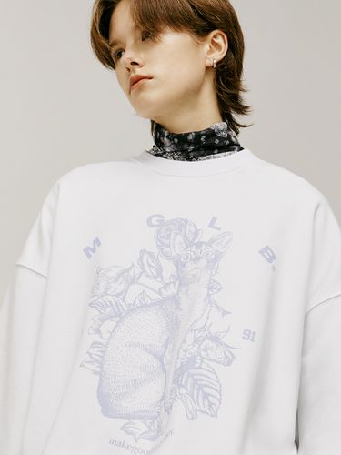 Cat Printing Sweatshirt - White - MATCHGLOBE - Modalova