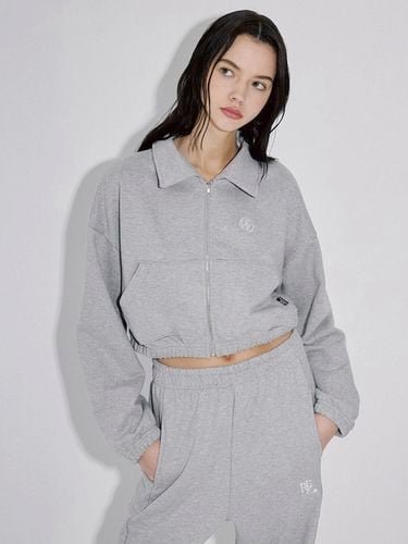 Crop Collar Zip Up_Melange Gray - Rosefrantz - Modalova